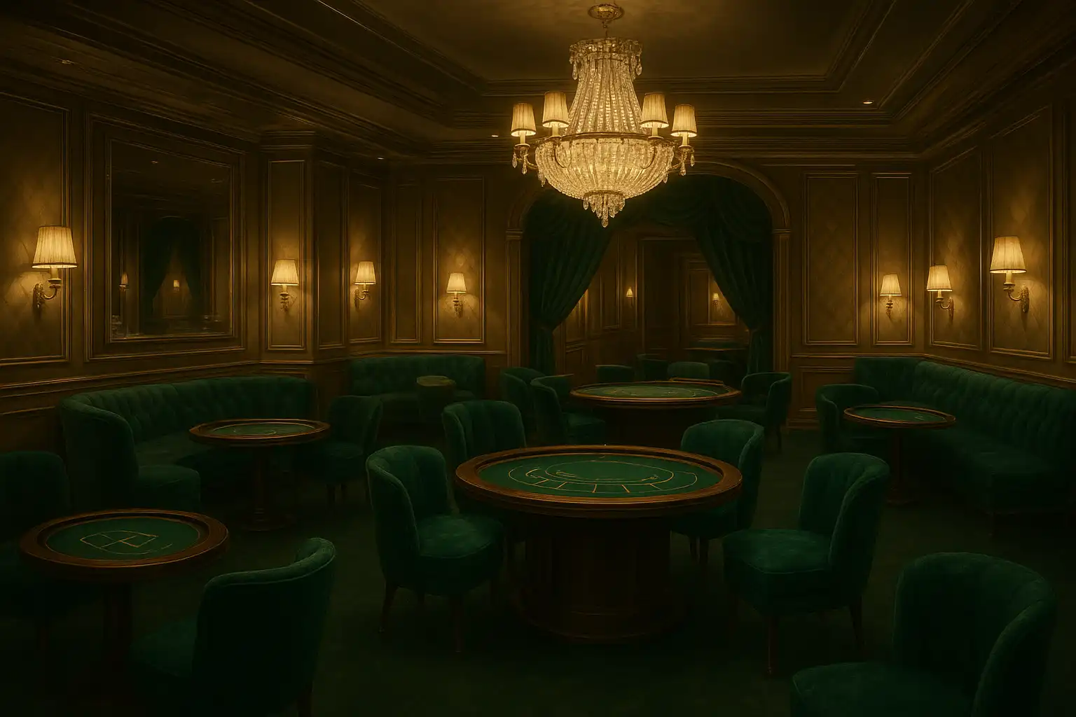 Illustration der Westio Casino Lounge in Smaragdgrün und Champagner